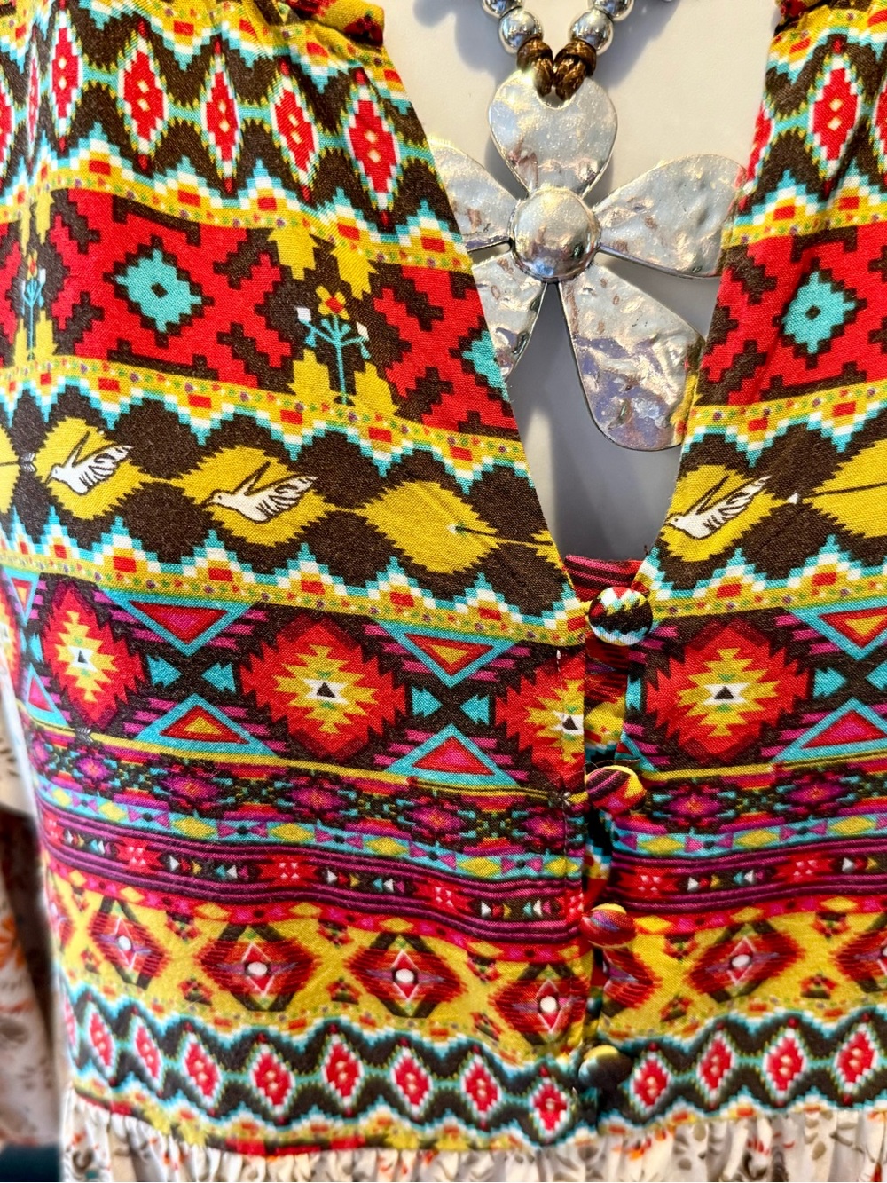 Bohemian UMGEE M/L vibrant flowered extra long 3/4 sleeves top - Picture 3 of 6